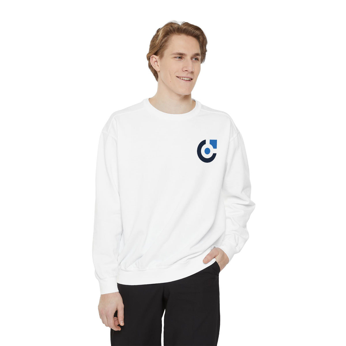 Minimalist Blue Logo Garment-Dyed Sweatshirt