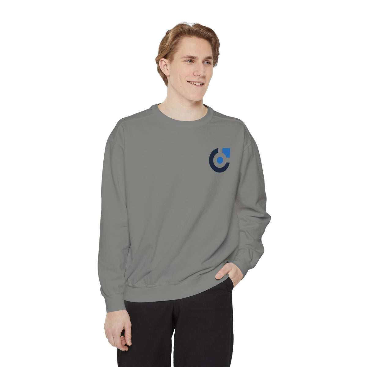 Minimalist Blue Logo Garment-Dyed Sweatshirt